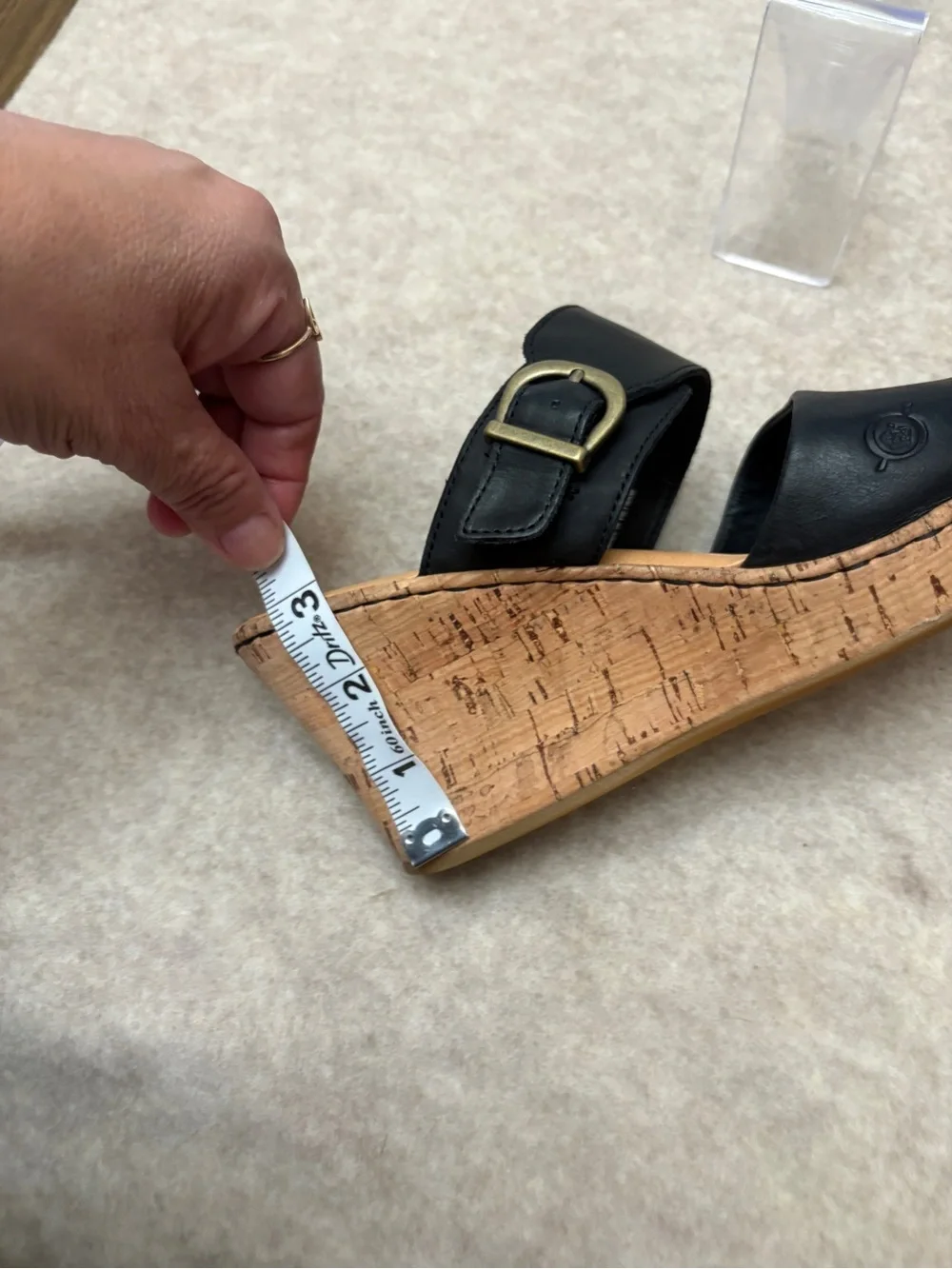 Born Black Leather Straps Slip On Cork Wedge Sandal Women’s size 9